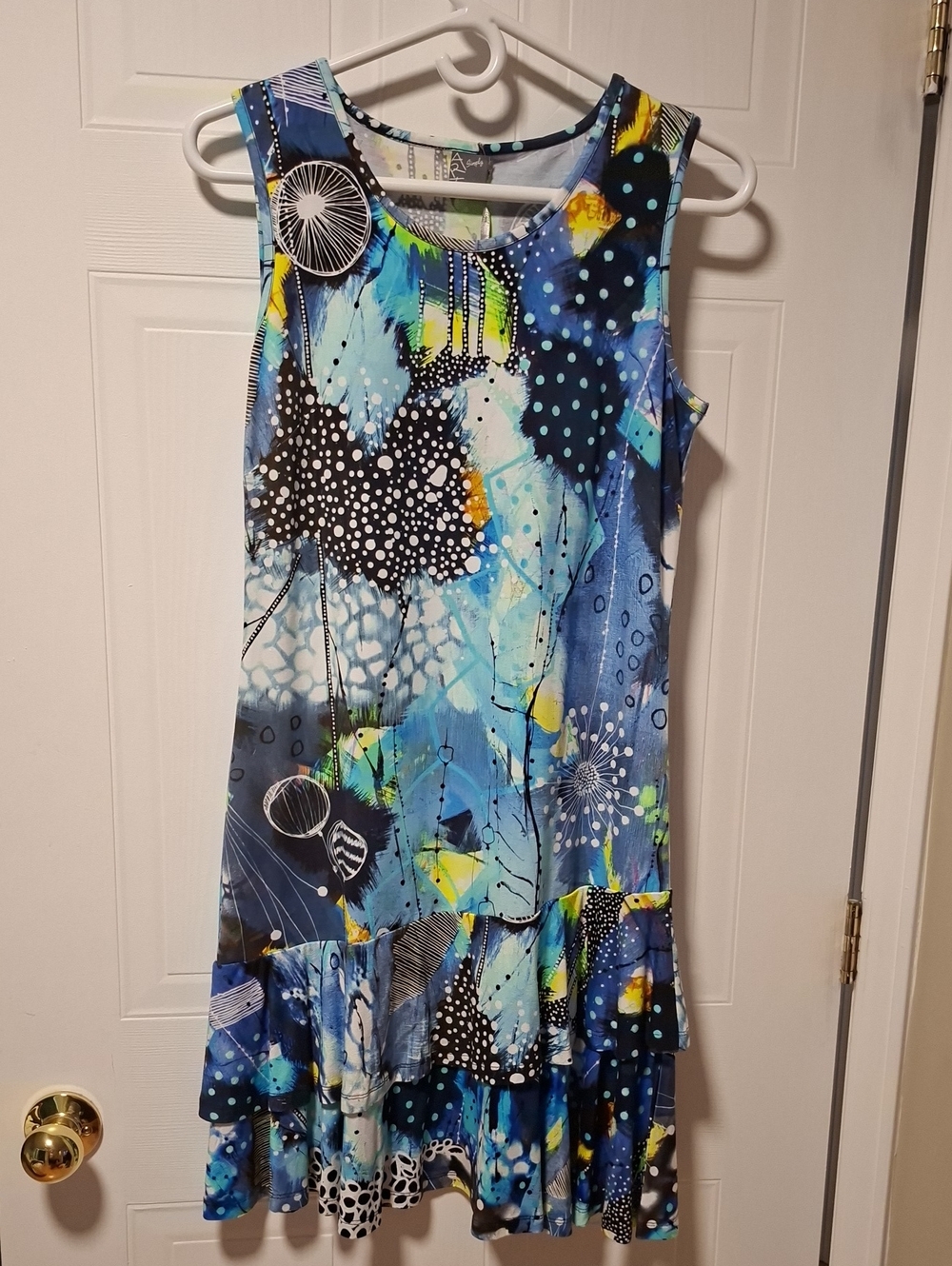 Women's Blue Abstract Print Sleeveless Dress